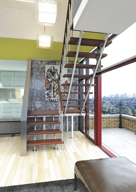 Комбинированная лестница на металлокаркасе на второй этаж 2760-06
